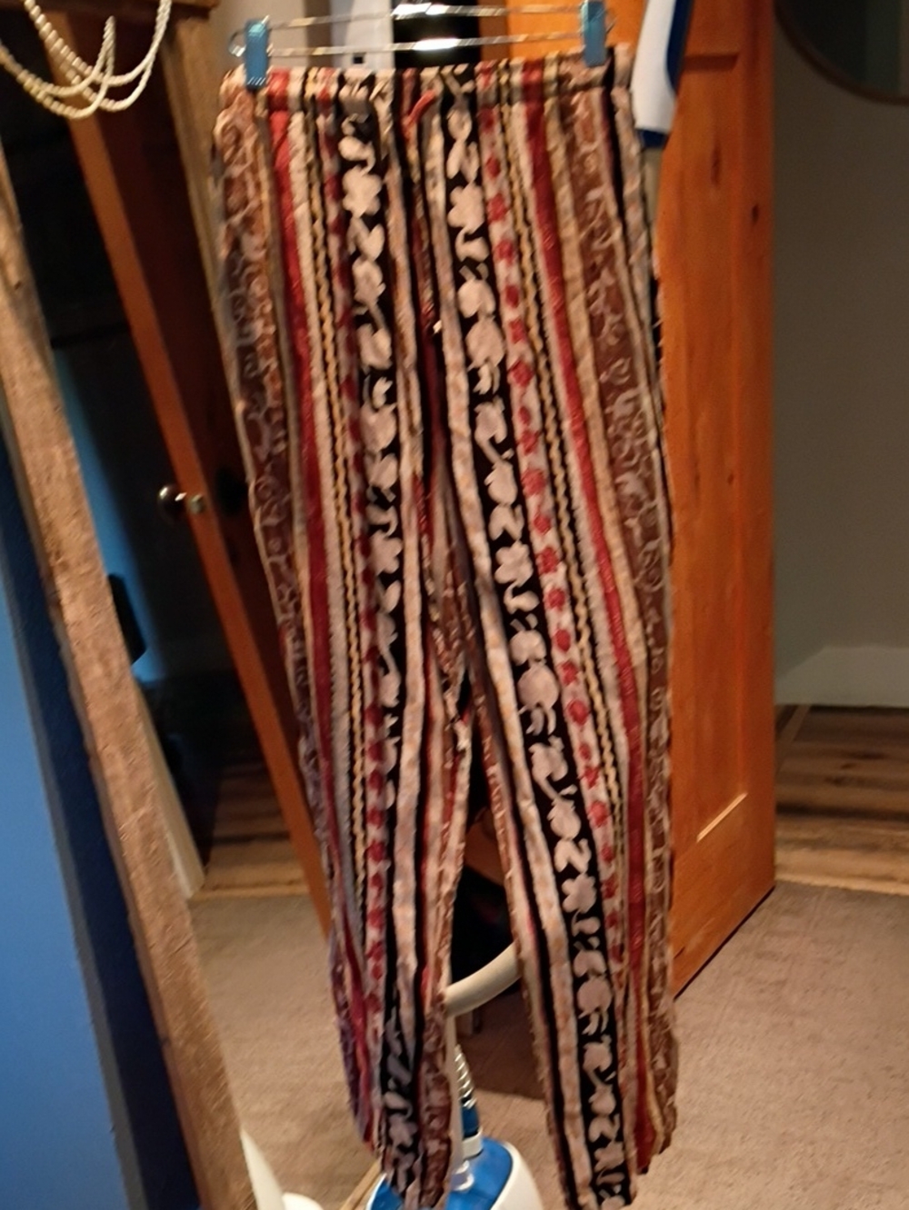 Clio Red, Black and Beige Abstract-Print Elastic-Waist Pants